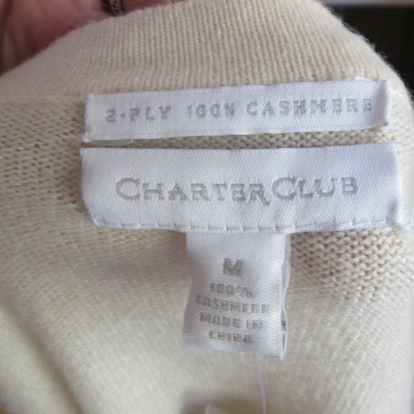 New, Charter Club Open 2 Ply Cashmere Cardigan w Faux Pearls & Rhinestones, M - Picture 8 of 9